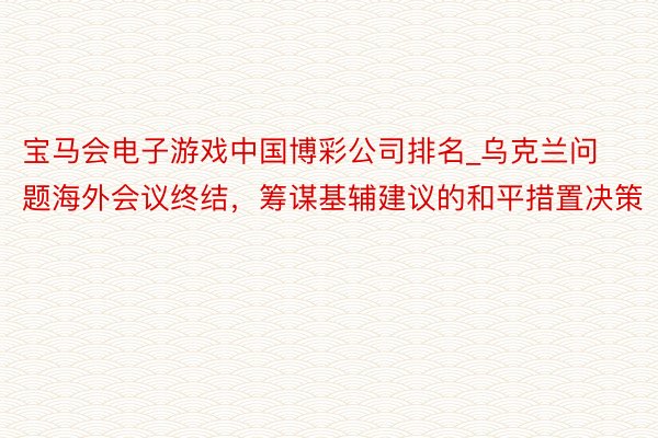 宝马会电子游戏中国博彩公司排名_乌克兰问题海外会议终结，筹谋基辅建议的和平措置决策